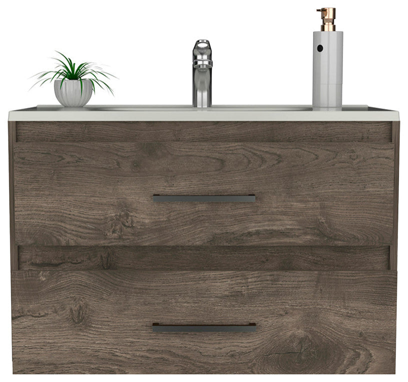 Wall Mounted Bathroom Vanity Alma, Bathroom, Dark Brown / White