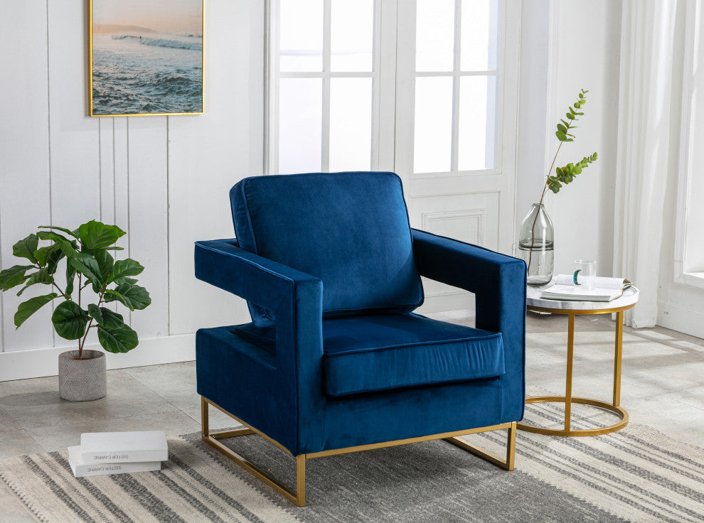 Adadon Velvet Upholstered Armchair - Navy Blue