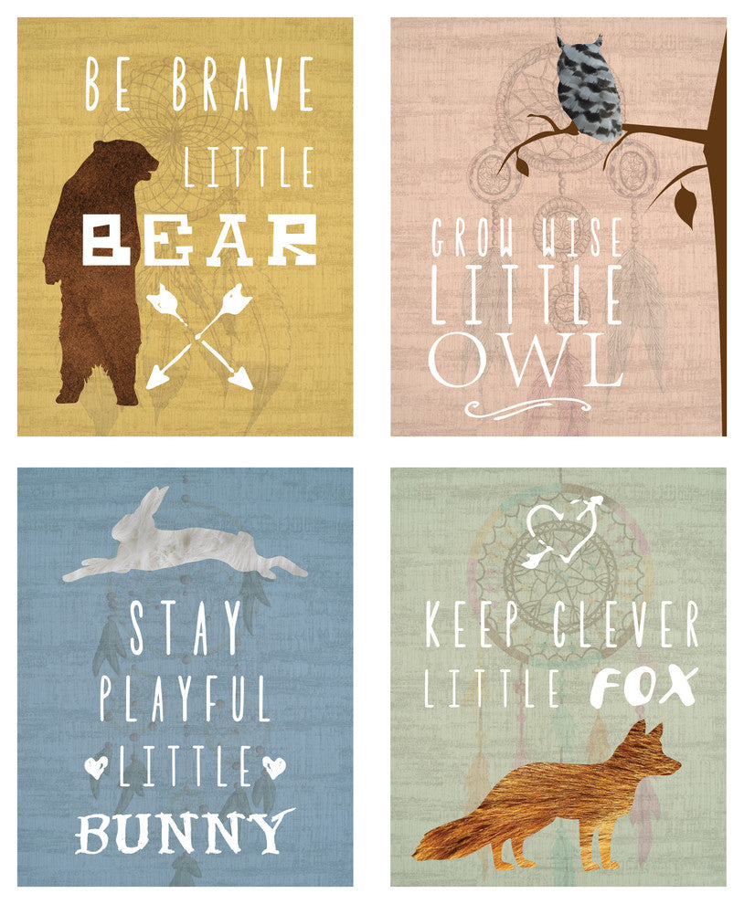Children Inspire Design Inspirational Animals Quotes Print, 4 Piece Set