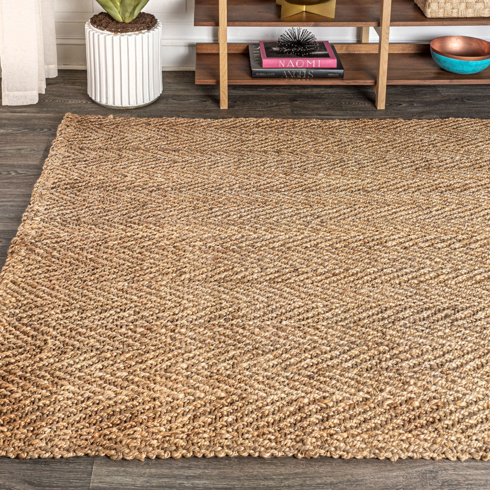 Espina Hand Woven Herringbone Chunky Jute Natural 6 ft. x 9 ft. Area Rug