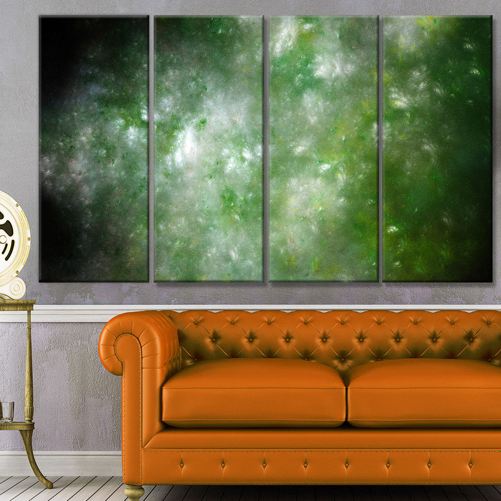 Blur Green Starry Fractal Sky, Abstract Canvas Art Print, 48"x28", 4 Panels