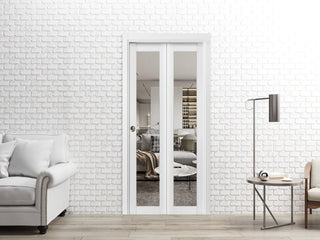 Bi-fold Doors 60 x 80 | Lucia 2666 White Silk Clear Glass | Sturdy Tracks