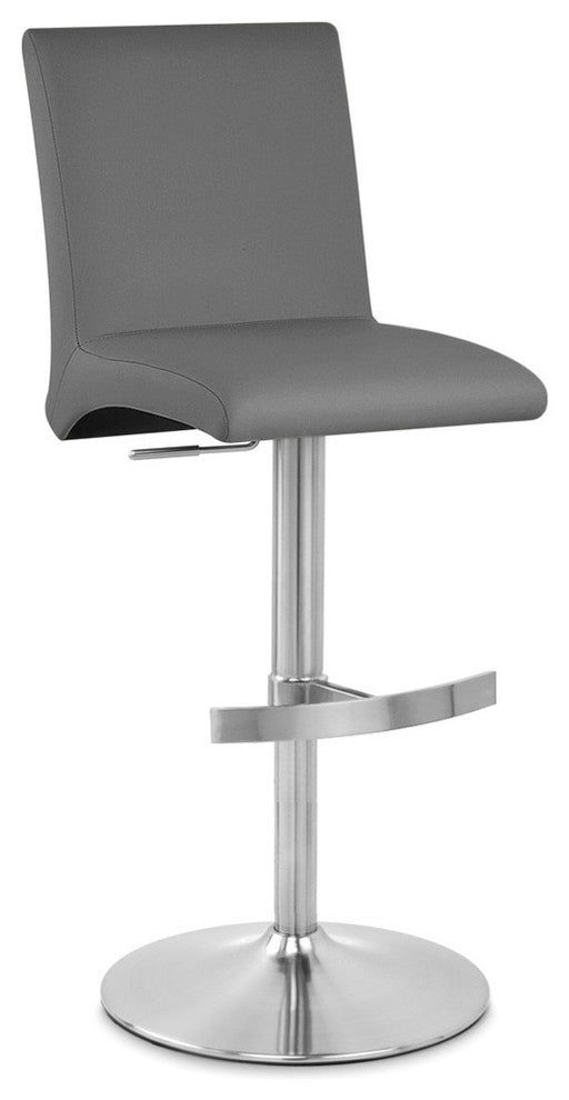 Coveteur Bar Stool Slate Leatherette Brushed Stainless Steel Adjustable Base