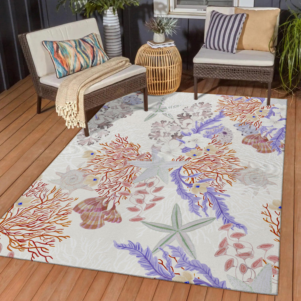 Indoor/Outdoor Seabreeze SZ1 Ivory Machine Washable 8' x 10' Rug
