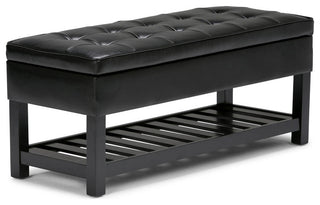 Cosmopolitan Storage Ottoman Bench With Open Bottom, Midnight Black Faux Leather