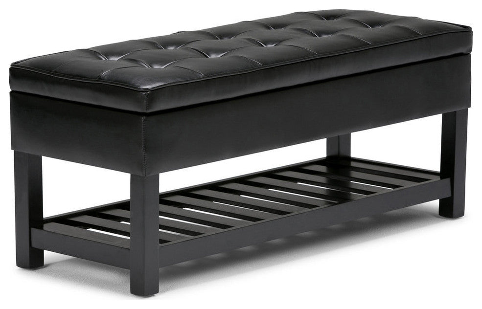 Cosmopolitan Storage Ottoman Bench With Open Bottom, Midnight Black Faux Leather
