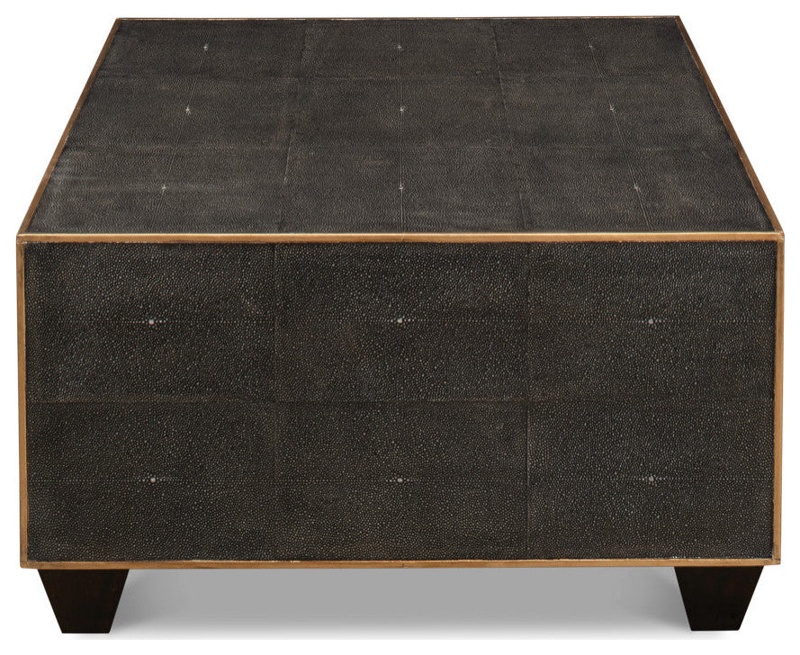 Gray Leather Shagreen Cocktail Coffee Table Rectangle