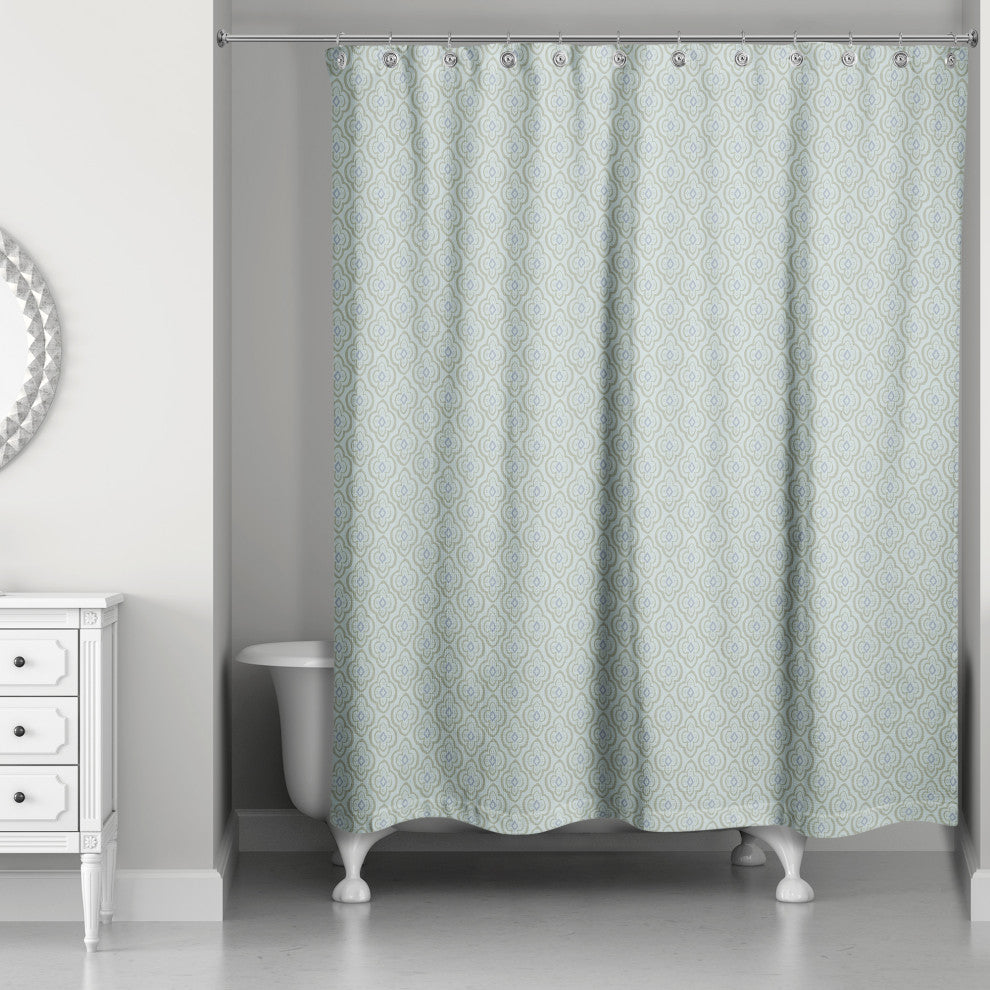 Green Quatre on Blue 71x74 Shower Curtain