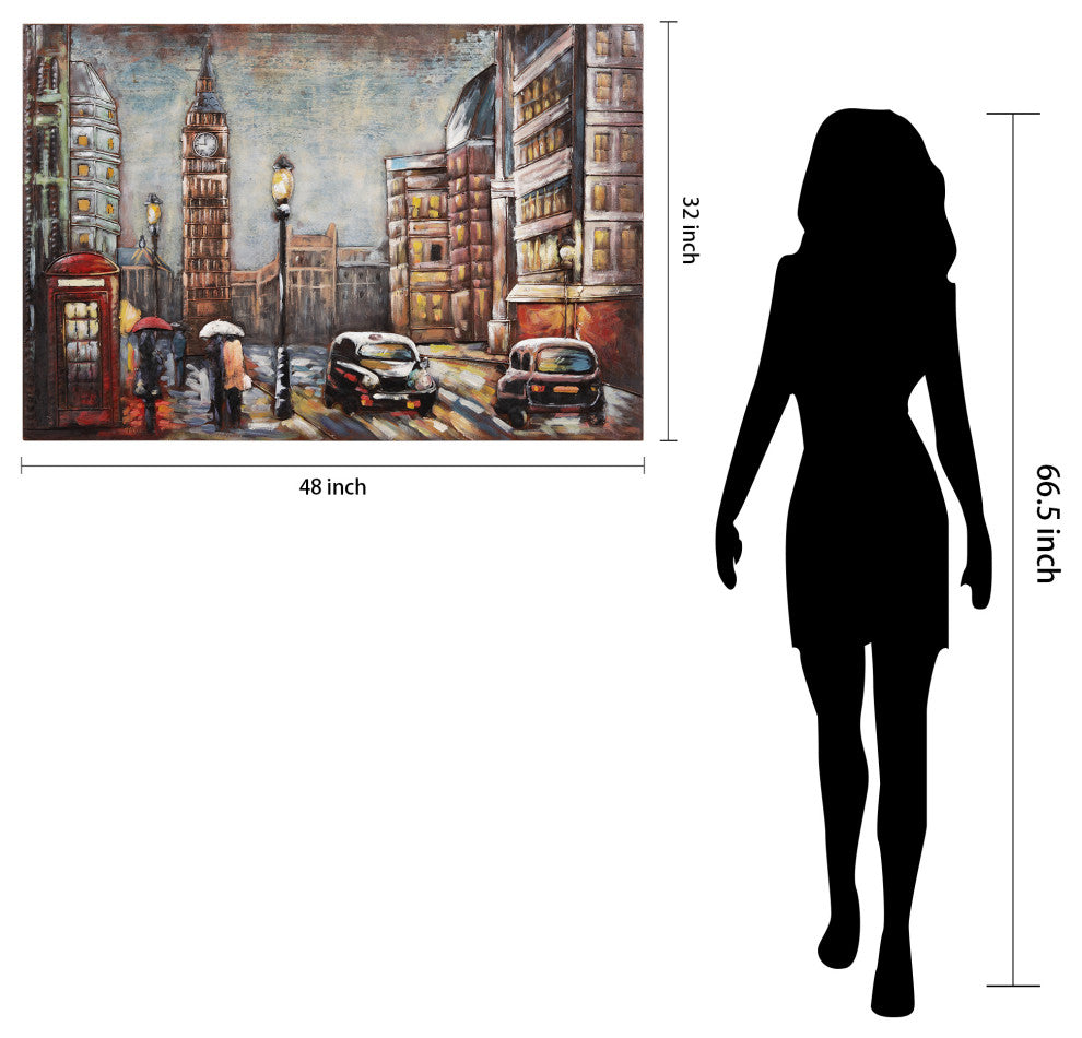"City Street" Mixed Media Iron Hand Painted Dimensional Wall Art