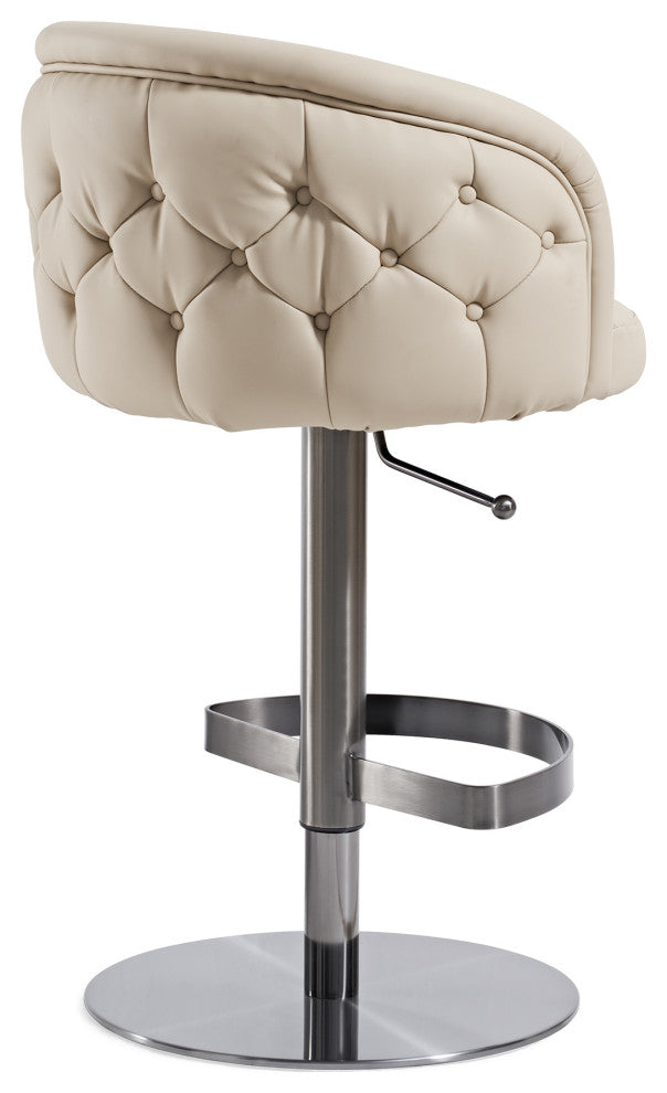 Khaki Leather Adjustable Height Swivel Bar stool, Black Chrome