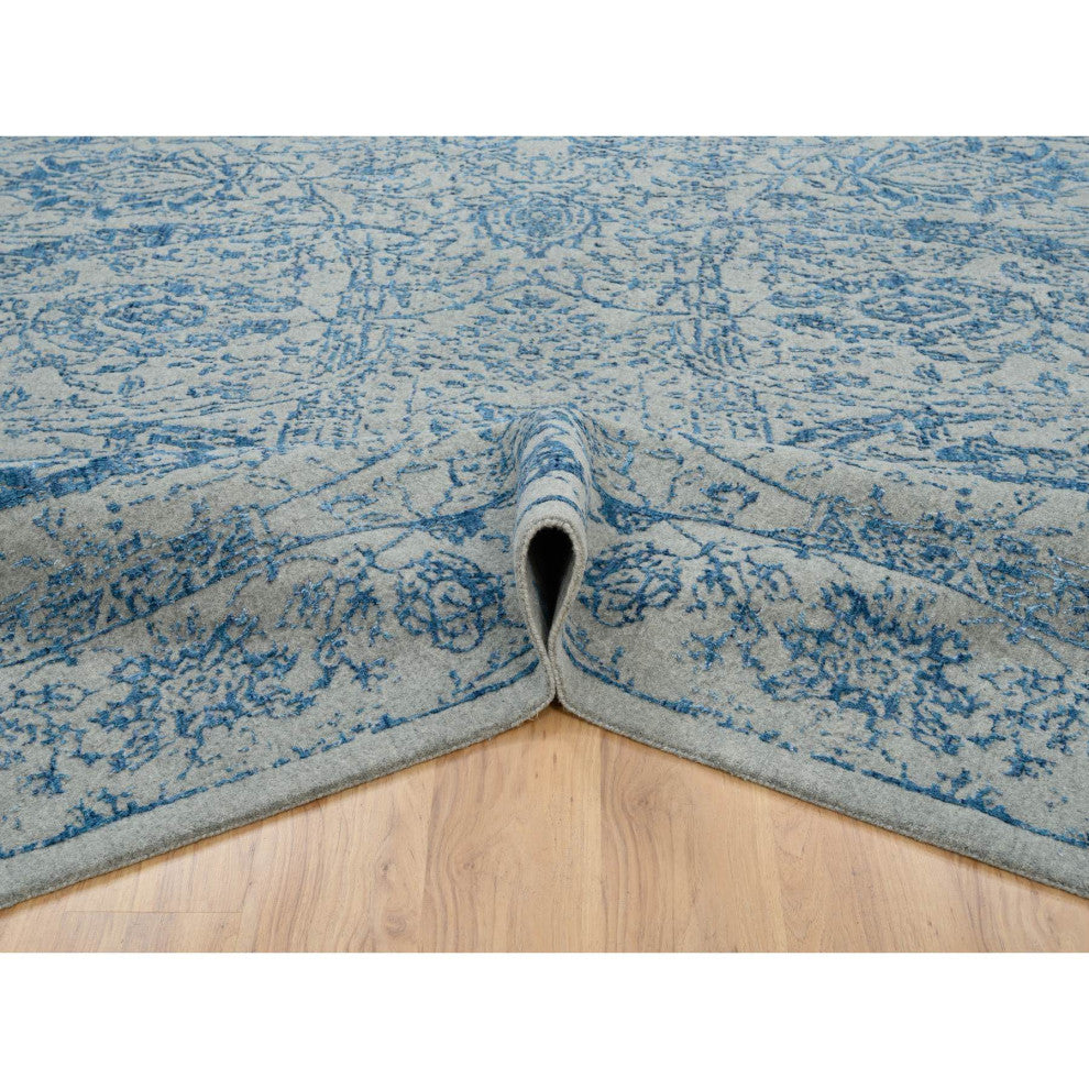 Gray Fine Jacquard Hand Loomed Wool and Plant Based Silk Square Rug 11'10"x12'0"