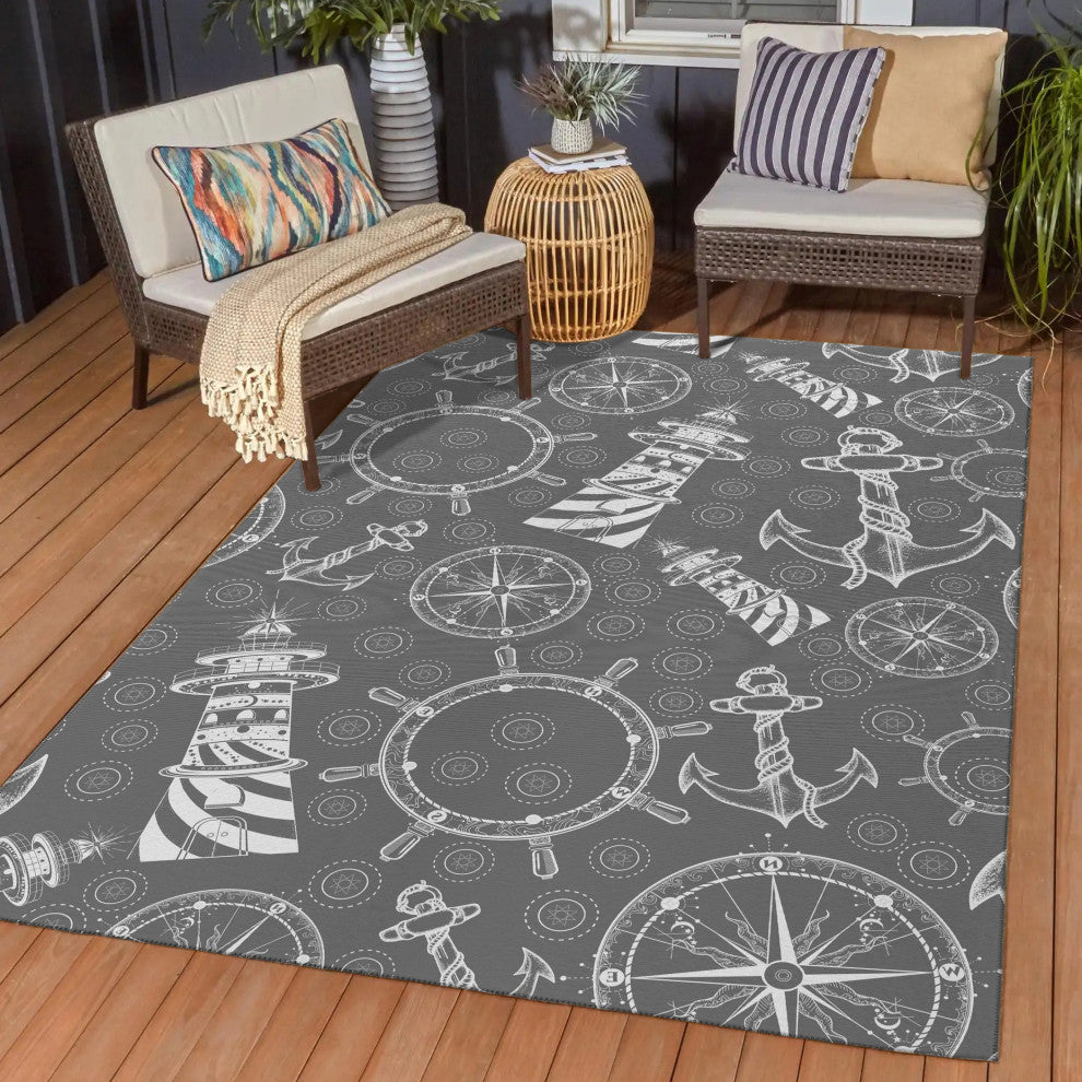 Indoor/Outdoor Harbor HA9 Grey Machine Washable 5' x 7'6" Rug
