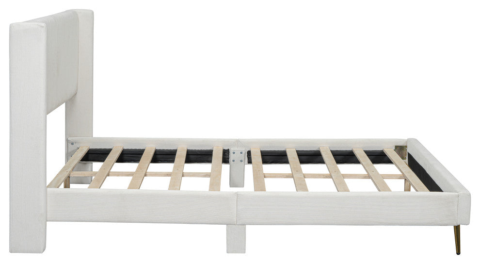 Gewnee Queen Size Corduroy Platform Bed with Metal Legs