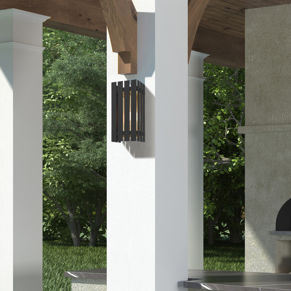 Livex Lighting Greenwich 1 Light Black, Satin Brass Medium Outdoor Wall Lantern