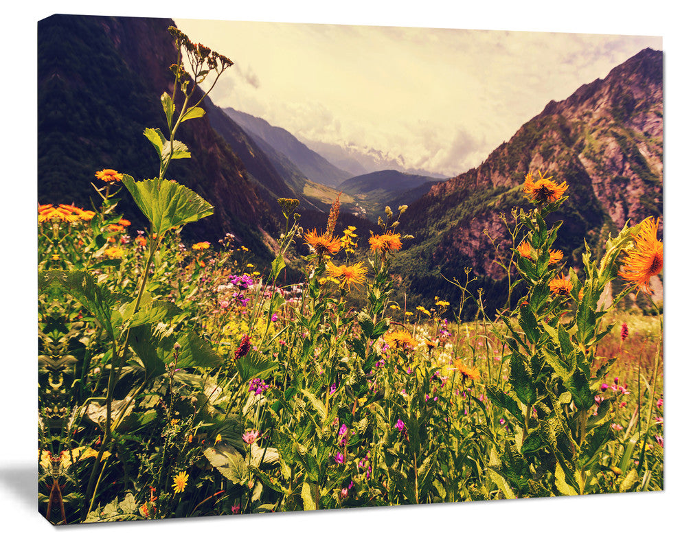 Green Mountain Meadow with Flowers, Large Flower Canvas Wall Art, 40"x30"