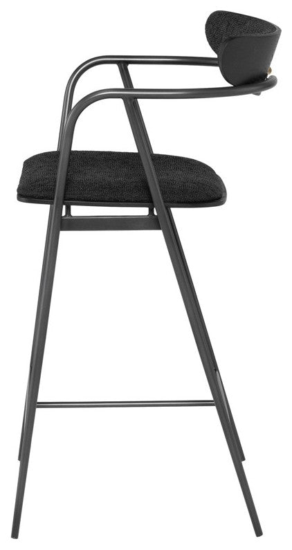 Fabric Counter Stool Black Steel Oak Wood Morden Stool, Activated Charcoal