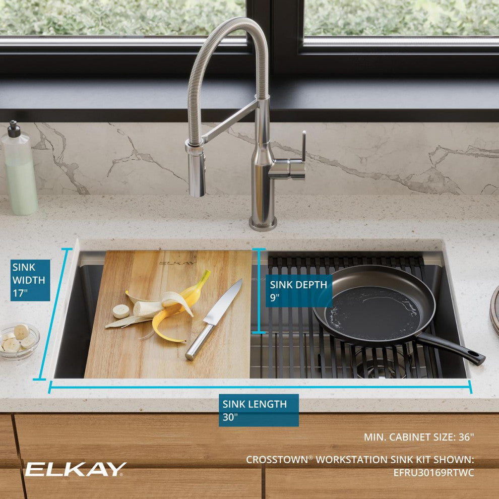 EFRU30169RTWC Elkay Crosstown 16 Gauge Workstation Stainless Steel Sink Kit