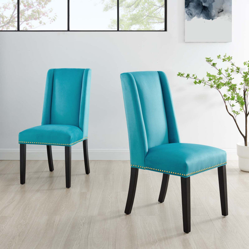 Dining Chair, Nailhead, Set of 2, Blue, Velvet, Modern, Cafe Bistro Hospitality