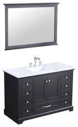 Dukes 48" Espresso Single Square Sink Vanity with Quartz Top, With Mirror