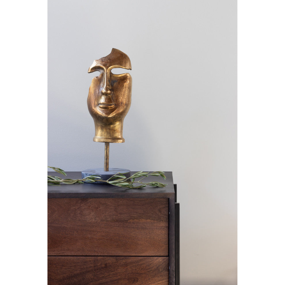 Retro Golden Mask On Stand - Gold