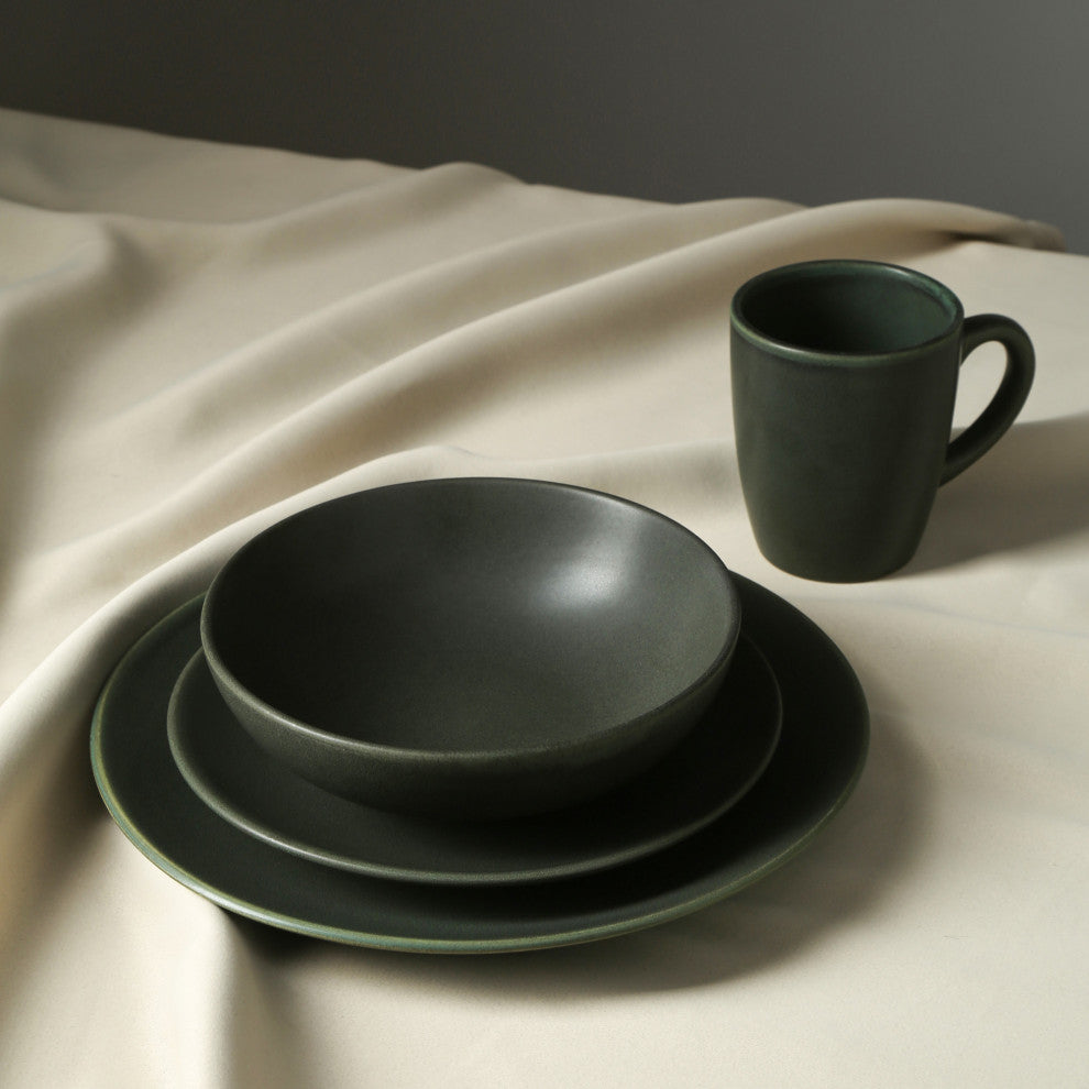 Stone Lain Grao Stoneware Dinnerware Set, Green, 16-Piece