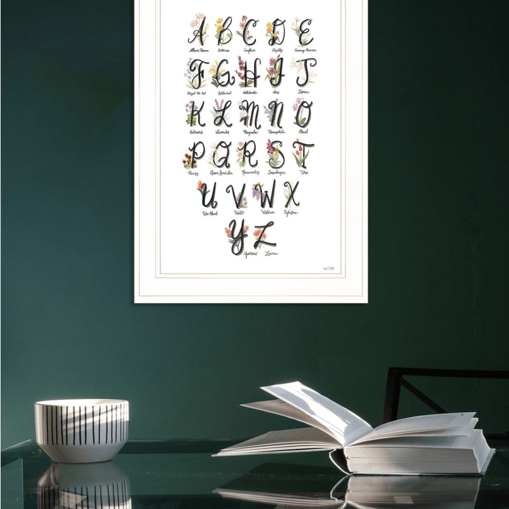 Flower Alphabet 1 White Framed Print Wall Art