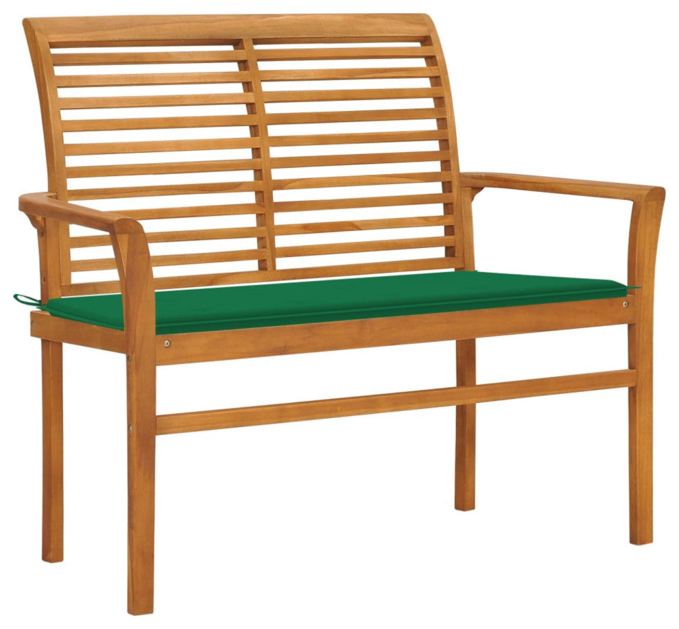 Vidaxl Garden Bench With Green Cushion 44.1" Solid Teak Wood