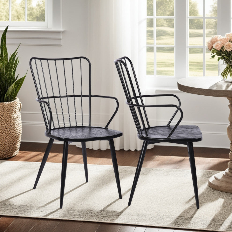 Parisa High Back Steel Chair, Black Finish and Black Brushed Wood