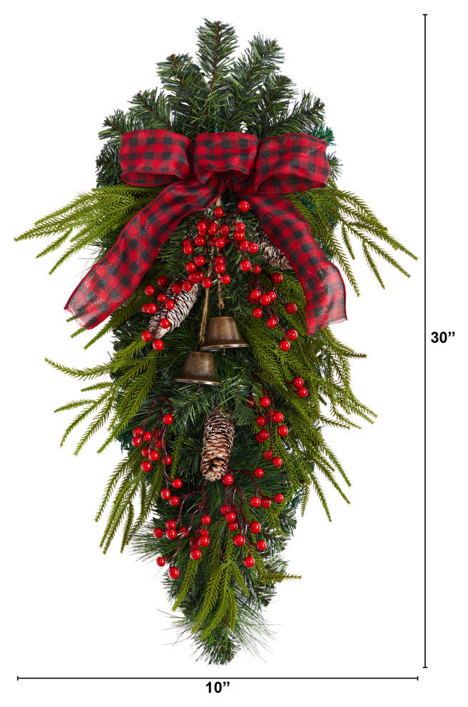 Nearly Natural W1279 24 Holiday Christmas Pine Cones, Berry and Bells Wreath