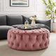 Round Ottoman Accent Tufted Chair, Pink, Velvet, Modern, Lounge Hospitality