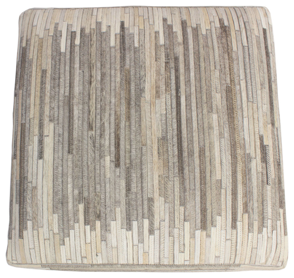 Decor Maisonette Striped Hide Pouf Maxwell, Beige, 18"