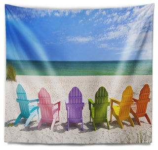 Adirondack Beach Chairs Seashore Photo Wall Tapestry, 39"x32"