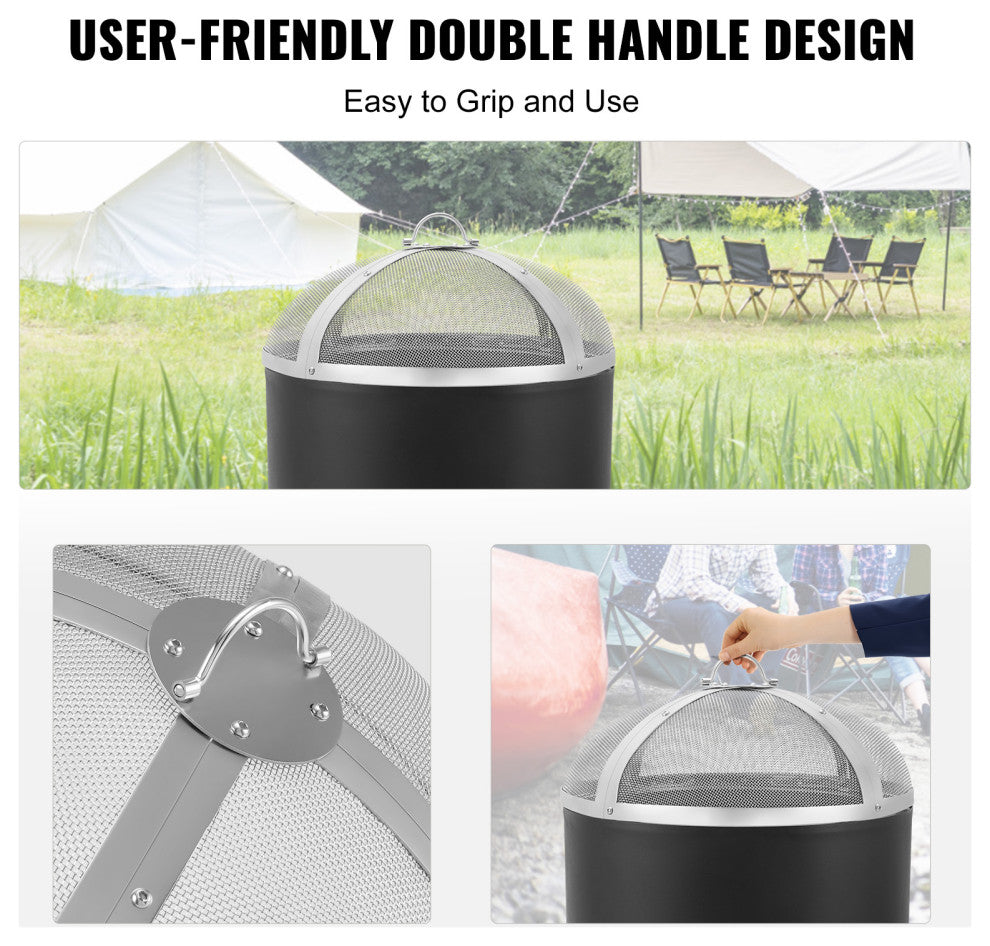 VEVOR 27" Round Firepit Spark Screen Cover Lid Stainless Steel Wood Burning
