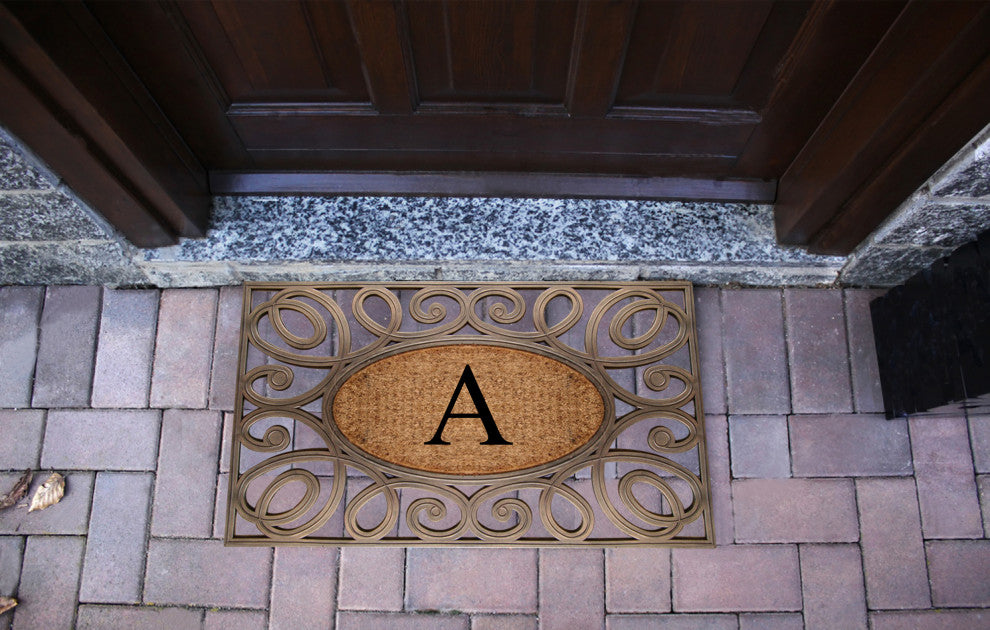 A1HC Rubber & Coir Elegant Circles Princess Doormat, Monogrammed, A