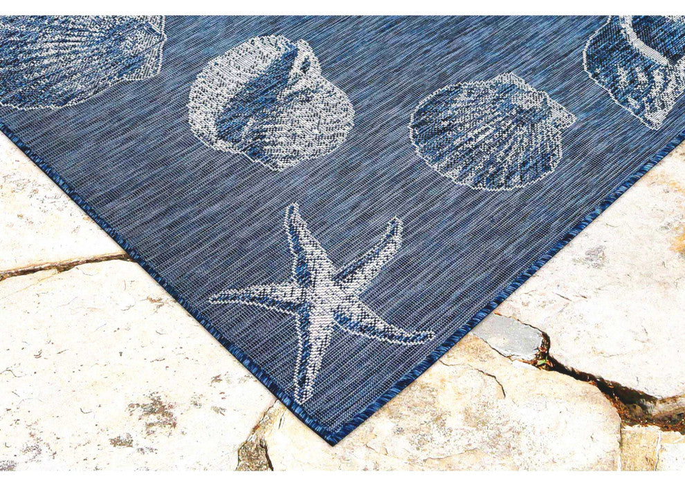 Carmel Shells Indoor/Outdoor Rug, Navy, 1'11"x4'11" Runner