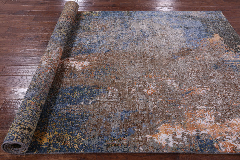 5' 11" X 9' 3" Wool and Silk Hand Knotted Abstract Rug Q8560