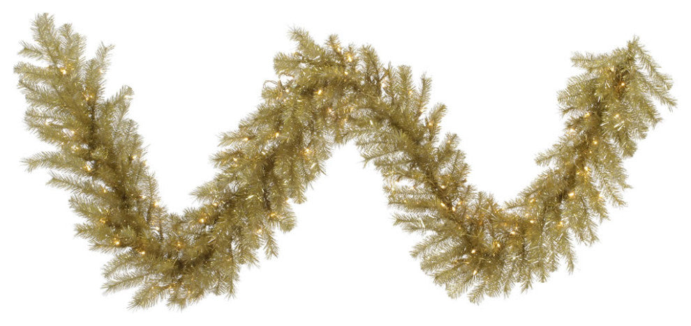 Vickerman A147715 9' Gold And Silver Tinsel Christmas Garland, Clear Lights