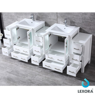 Volez 84" Double Vanity With 3 Side Cabinets Top Square Sink, 22" Mirror