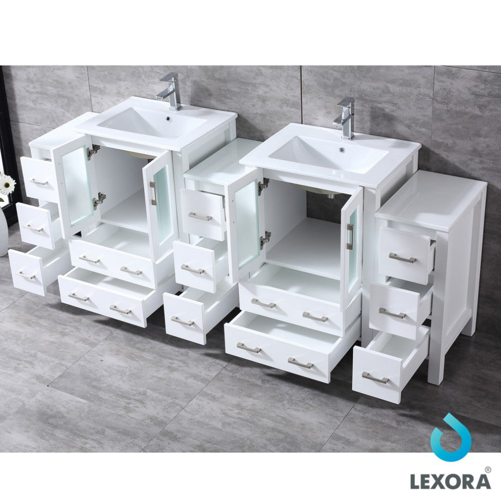 Volez 84" Double Vanity With 3 Side Cabinets Top Square Sink, 22" Mirror