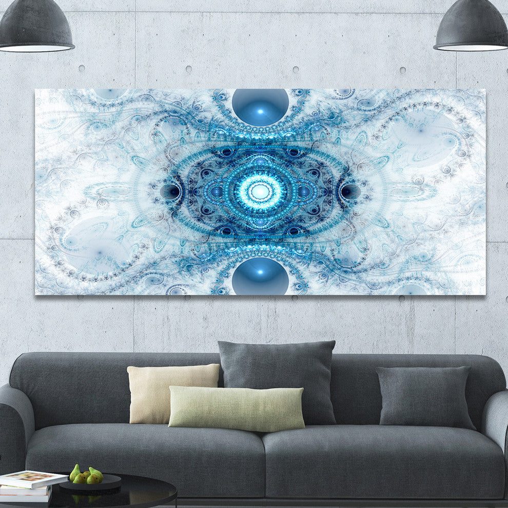 Light Blue Fractal Pattern, Oversized Abstract Canvas Art Print, 60x28
