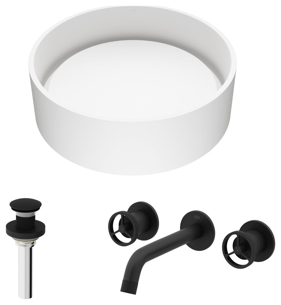 Anvil 16"L x 16"W MatteStone Vessel Sink and Cass Wall Mount Faucet Set