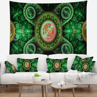 Green Psychedelic Relaxing Art Abstract Wall Tapestry, 92"x78"