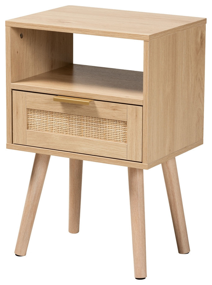 Mid-Century Modern Light Brown Finished Wood 1-Drawer End Table