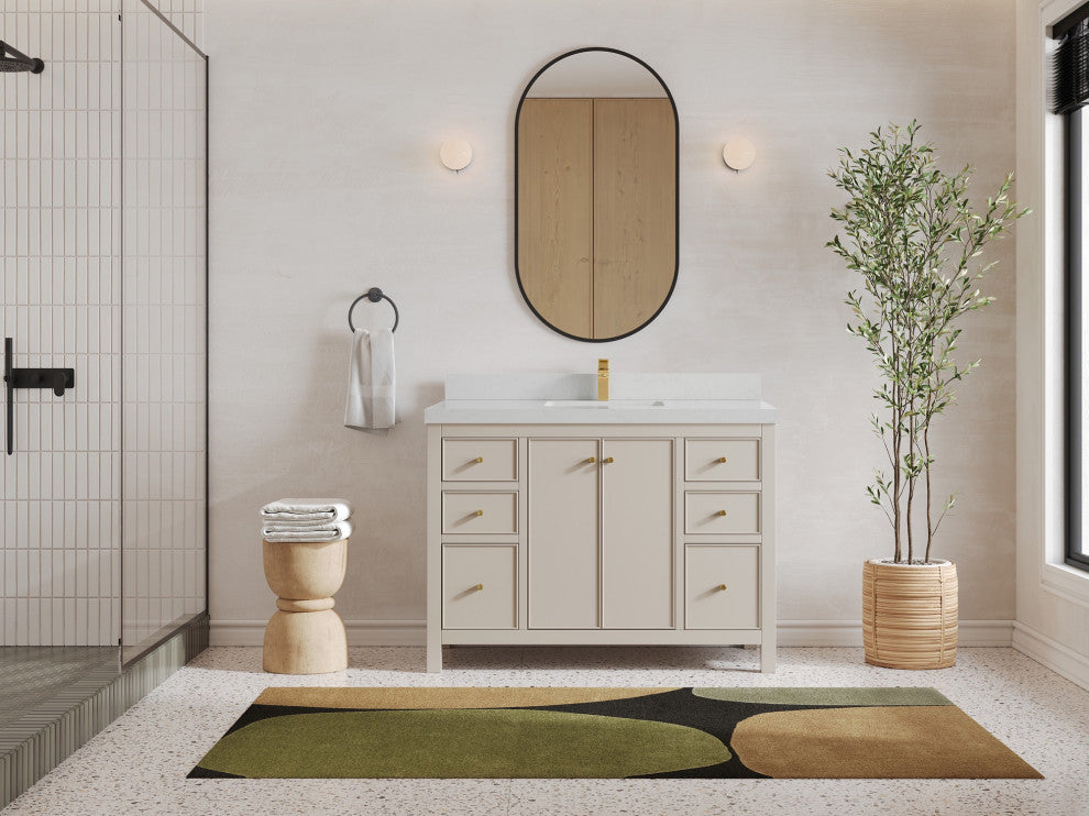 Chicago 48" Single Sink Bathroom Vanity, Fine Grain 2" Carrara Quartz