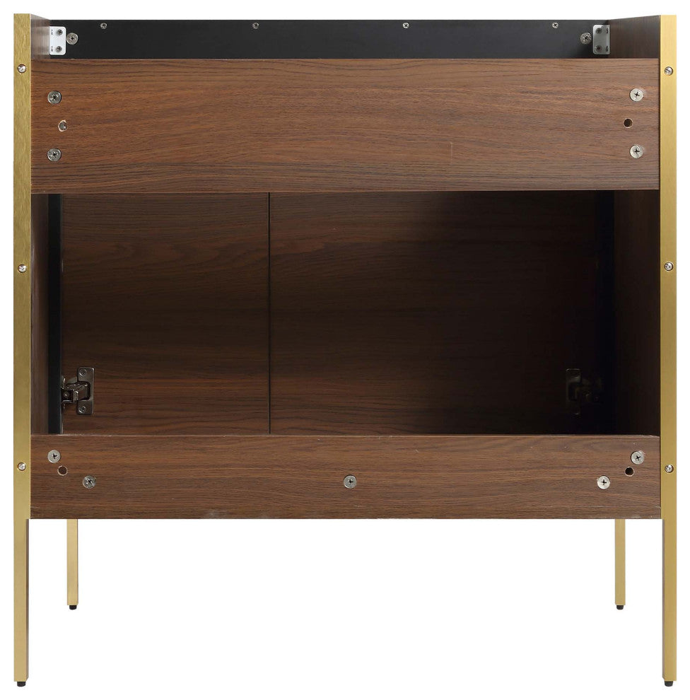Oakville Bath Vanity, Ceramic Sink, Walnut Ebony, 30 Inch, Satin Brass Hardware