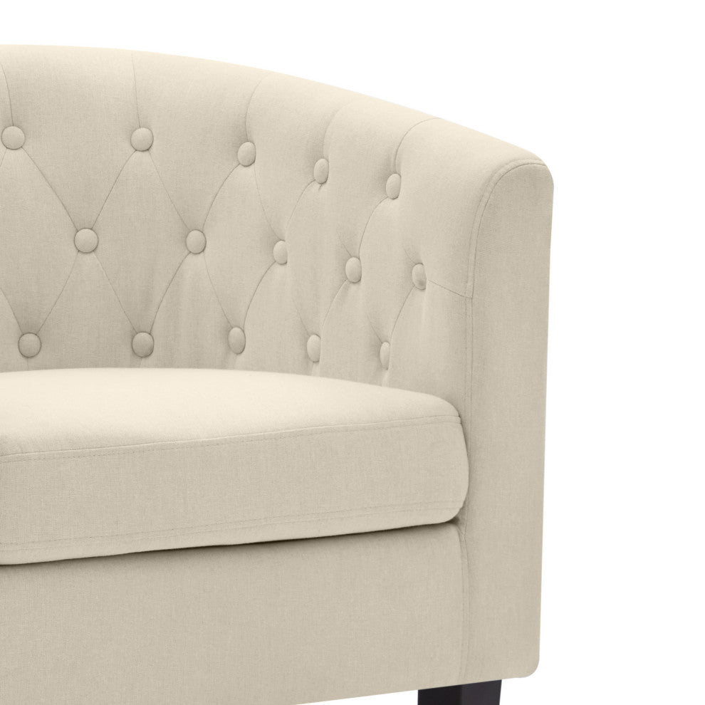 Upholstered Tufted Barrel Chair Roll Armrest Accent Chair, White