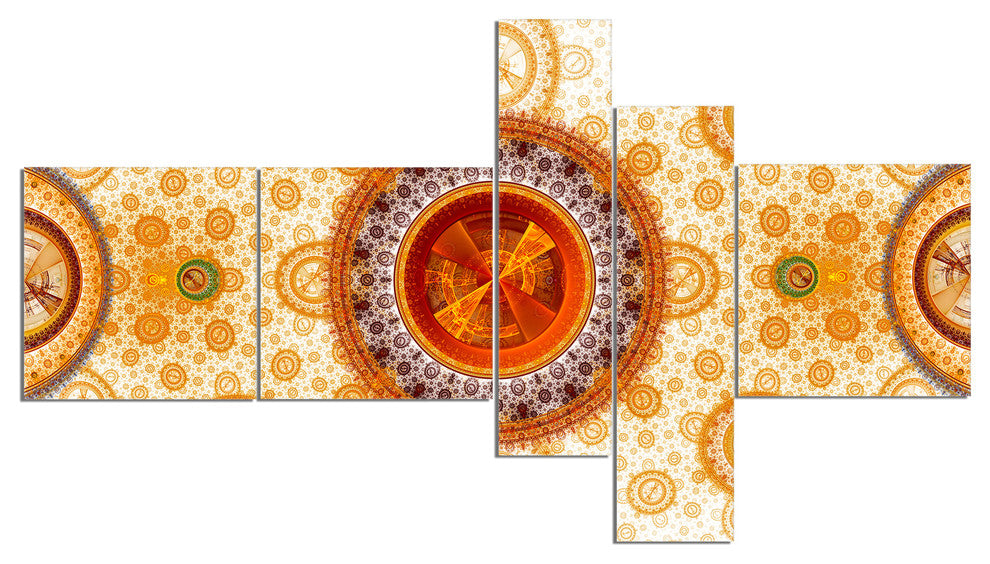 Yellow Psychedelic Relaxing Art, Abstract Canvas Art Print, 60"x32", 5 panels