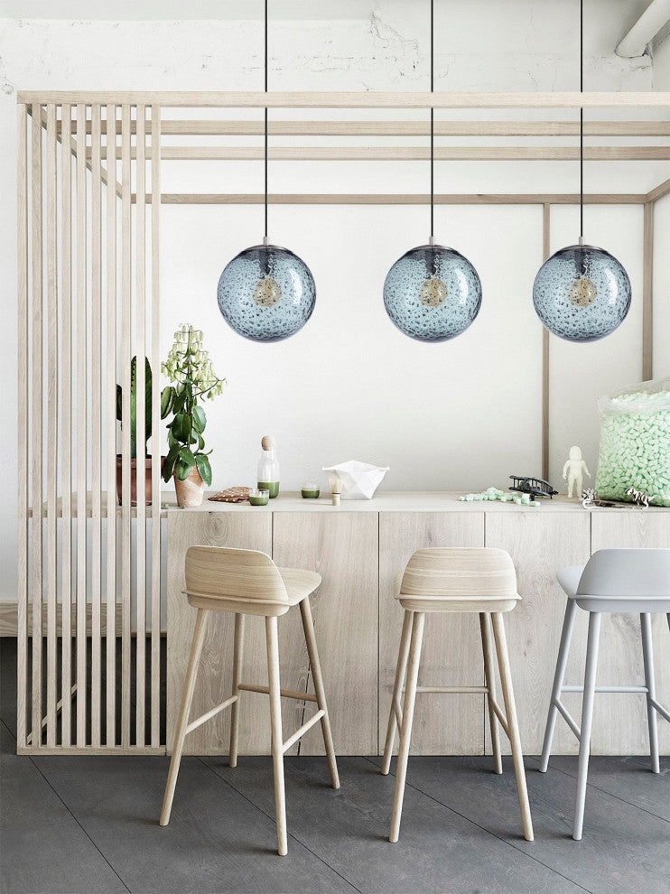 Mini Pendant Light Handblown, Light Blue, 10, Brushed Nickel