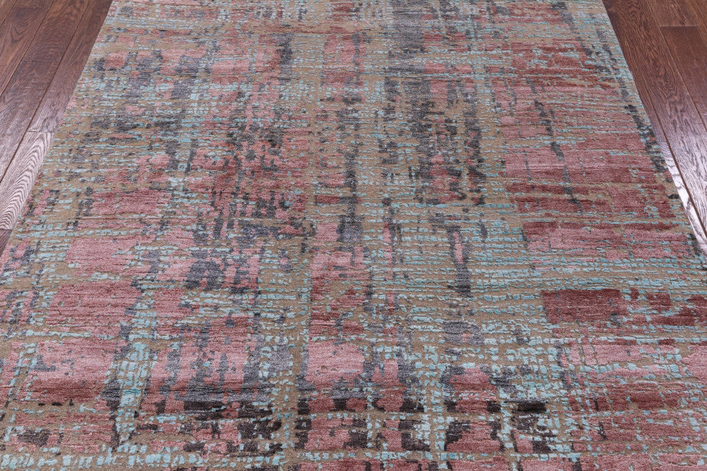 Wool and Silk Abstract Hand Knotted Rug 5' 10" X 9' 1" Q11808