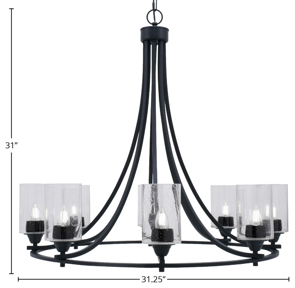 Paramount Uplight 8-Light Chandelier, Matte Black, 4" Clear Bubble Glass